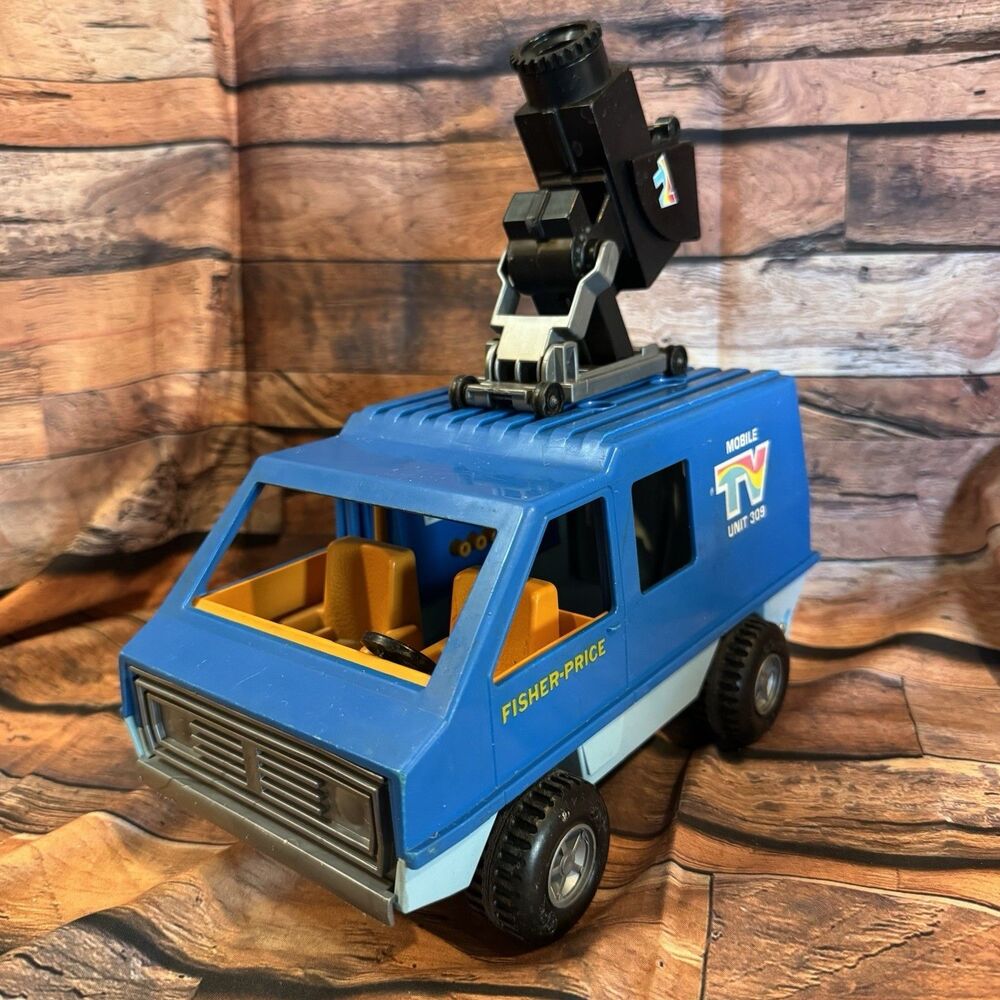 Vintage Fisher Price Adventure People Mobile TV Unit 309 Blue Van Truck 1977 Cam